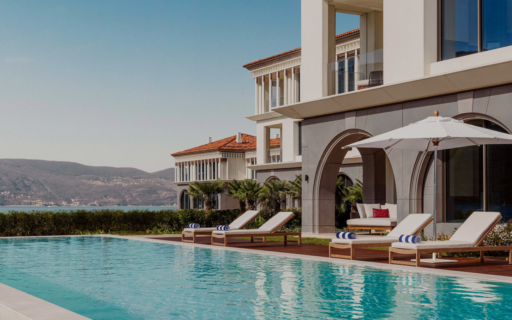 Swimming pool overlooking Boka Bay at One&Only Portonovi, Montenegro.