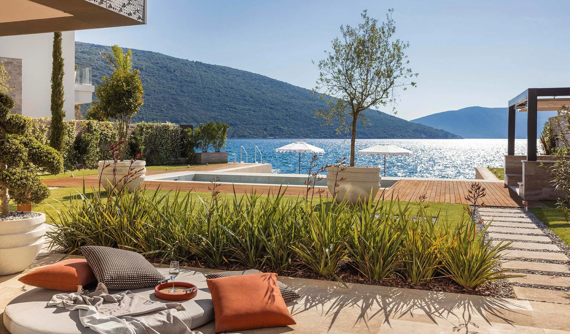 Swimming pool overlooking Boka Bay at One&Only Portonovi, Montenegro.