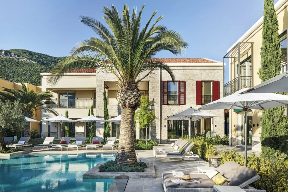 Looking over the courtyard and pool at Village Apartments